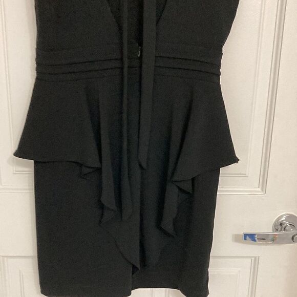 Issue NY Black Halter Dress with Ruffle Detail, Cummerbund Waist & Cap Sleeve. - Picture 6 of 10